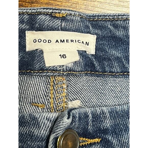 Good American Jeans Women's 16 Denim Hi Rise Straight Leg Distressed Hems - Picture 4 of 11